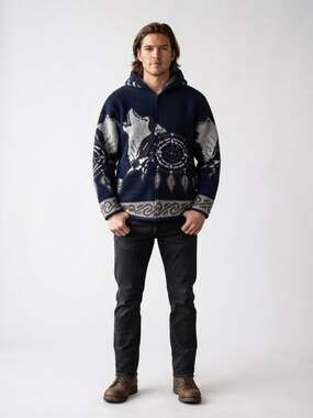 Genesis Handicrafts  Wolf and Dreamcatcher Full Zip Sweater Jacket